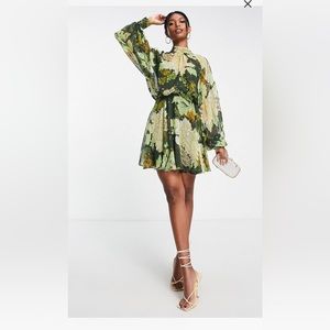 High neck textured chiffon mini dress